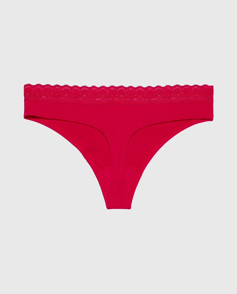 Ultrasoft Modal Cheeky Thong Panty with Lace Trim Crimson