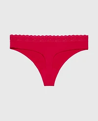 Ultrasoft Modal Cheeky Thong Panty with Lace Trim Crimson