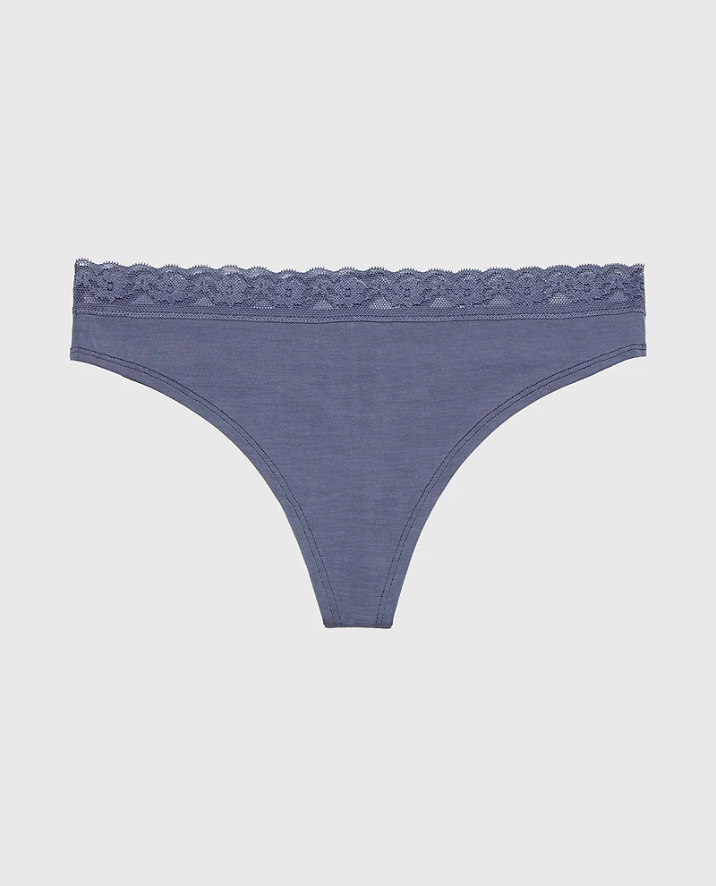 Tanga-coquine Ultrasoft en modal avec bordure dentelle indigo rétro
