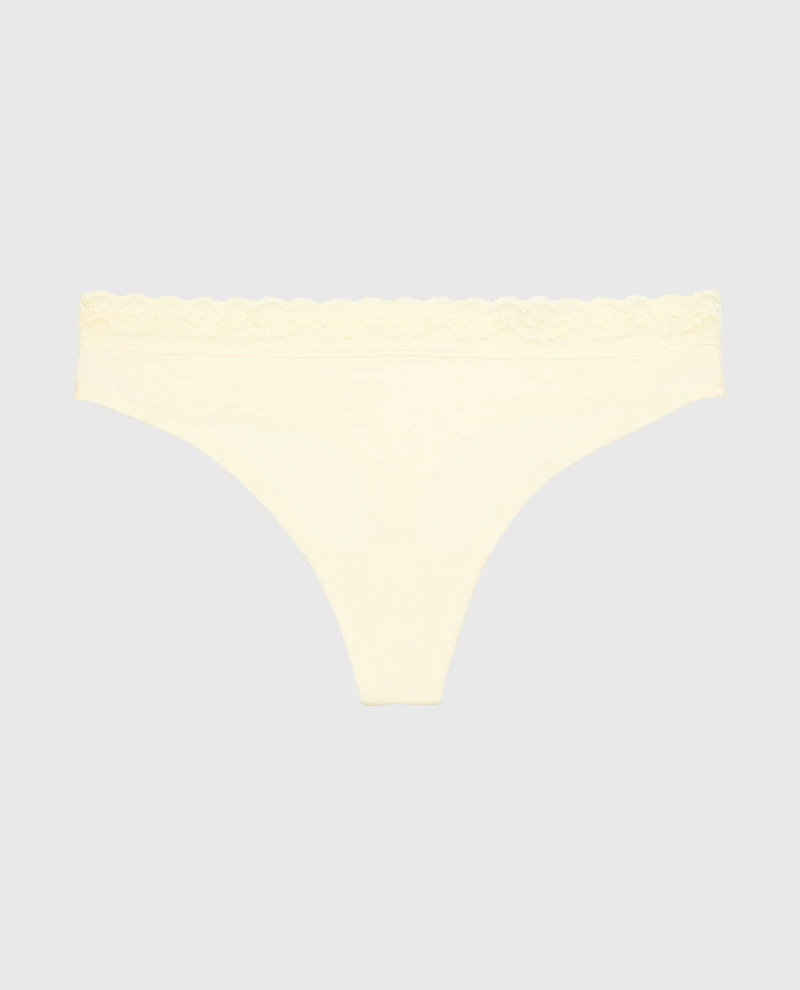 Ultrasoft Modal Cheeky Thong Panty with Lace Trim Lemon Icing