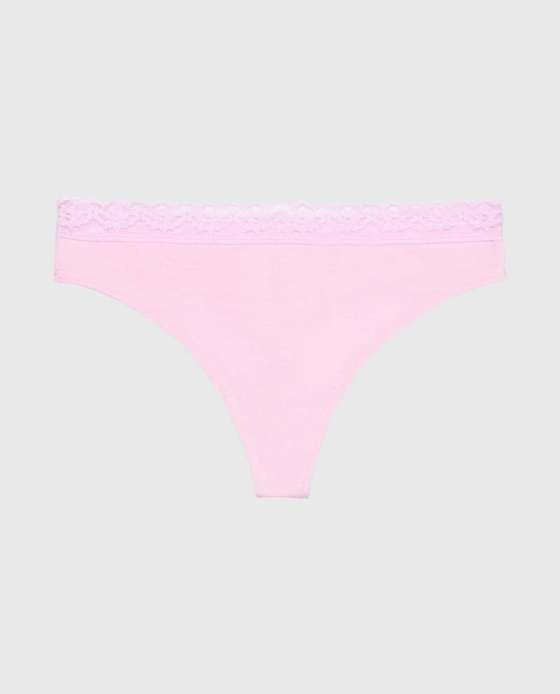Ultrasoft Modal Cheeky Thong Panty with Lace Trim Sweet Dream