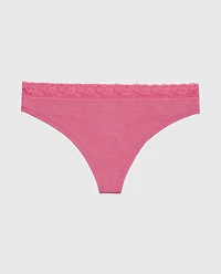 Ultrasoft Modal Cheeky Thong Panty with Lace Trim Red Violet