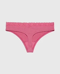 Ultrasoft Modal Cheeky Thong Panty with Lace Trim Red Violet