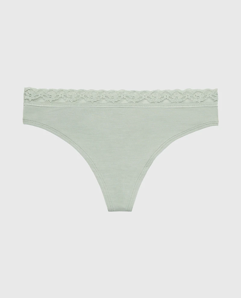 Ultrasoft Modal Cheeky Thong Panty with Lace Trim Iceberg Green