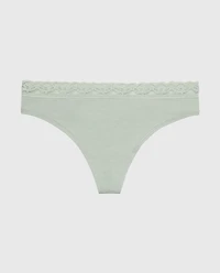 Ultrasoft Modal Cheeky Thong Panty with Lace Trim Iceberg Green