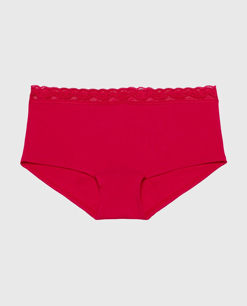 Culotte garçonne en modal Ultrasoft avec bordure dentelle cramoisie