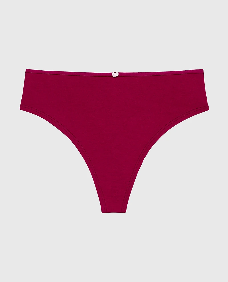 Ultrasoft Modal High Waist Thong Panty with Rosette Detail Plum Rose