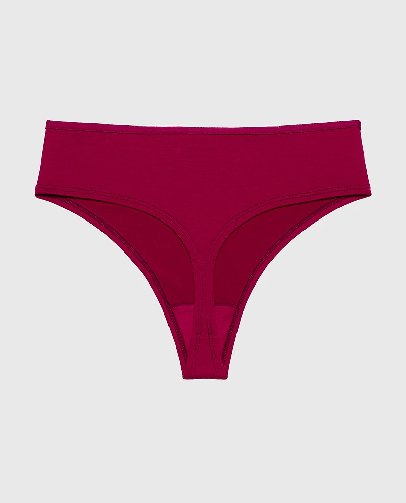 Ultrasoft Modal High Waist Thong Panty with Rosette Detail Plum Rose
