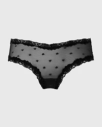 Diva Cheeky With Heart Mesh and Lace Trim Tuxedo Black