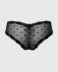 Diva Cheeky With Heart Mesh and Lace Trim Tuxedo Black