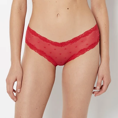 Diva Cheeky With Heart Mesh and Lace Trim Crimson