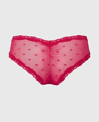 Diva Cheeky With Heart Mesh and Lace Trim Crimson