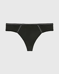 Low Rise thong Microfiber with Ribbon Detailing Tuxedo Black
