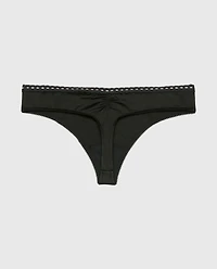 Low Rise thong Microfiber with Ribbon Detailing Tuxedo Black