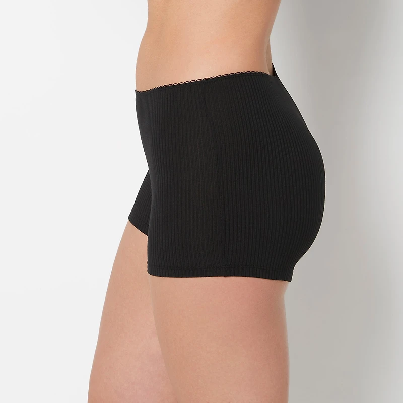 Casual Sleep Ribbed Short With Picot Trim Tuxedo Black