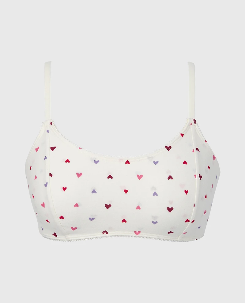 Scoop Neck Cotton Bralette With Picot Trim Tossed Heart