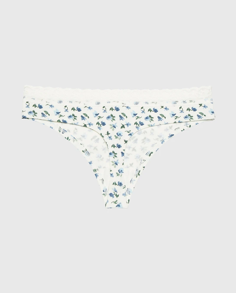 Ultrasoft Modal Thong Panty With Lace Trim Breezy Floral