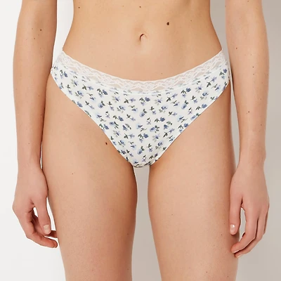 La Senza | Ultrasoft Modal Thong Panty With Lace Trim in Breezy Floral | Modal | Breezy Floral | XS