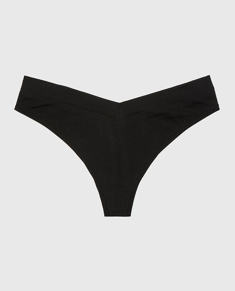 Wide Waist Cotton Thong Tuxedo Black