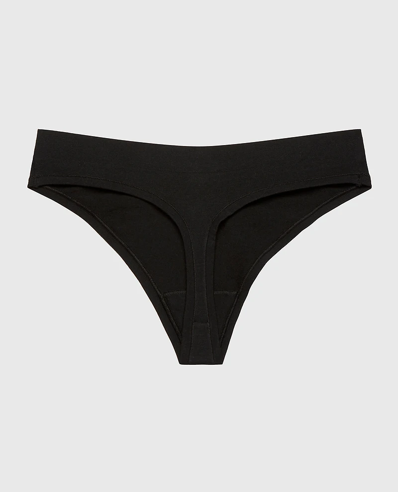 Wide Waist Cotton Thong Tuxedo Black