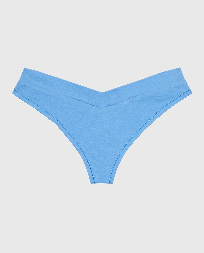 Wide Waist Cotton Thong Azure Blue