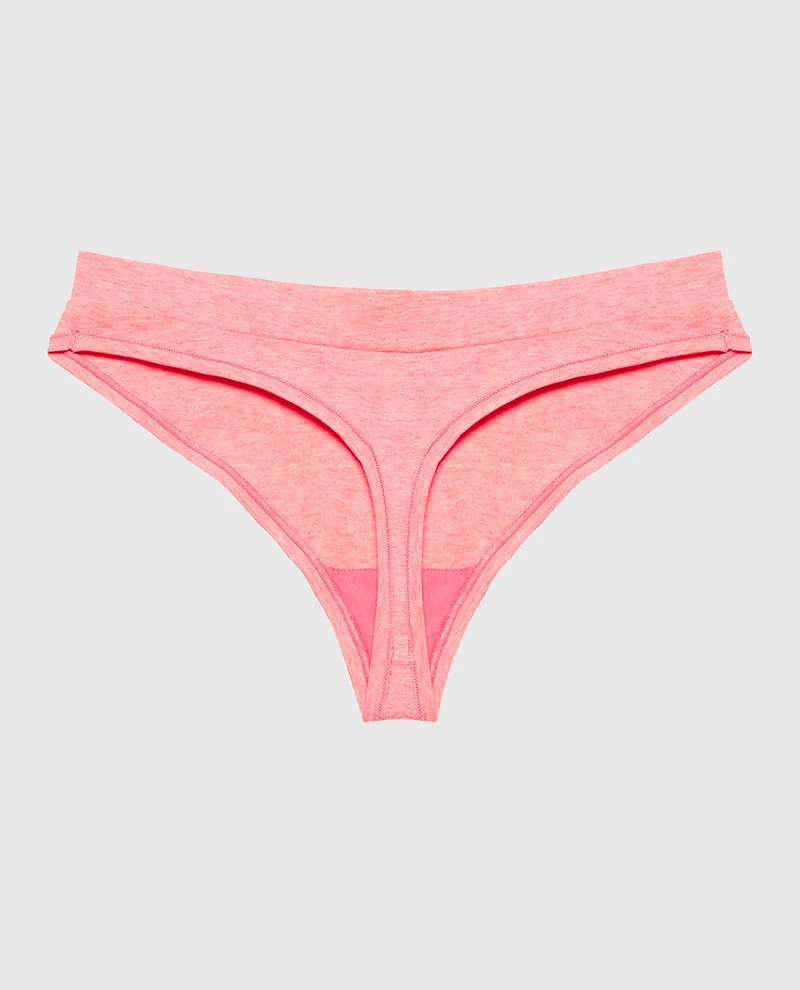 Wide Waist Cotton Thong Pink Lemonade Heather