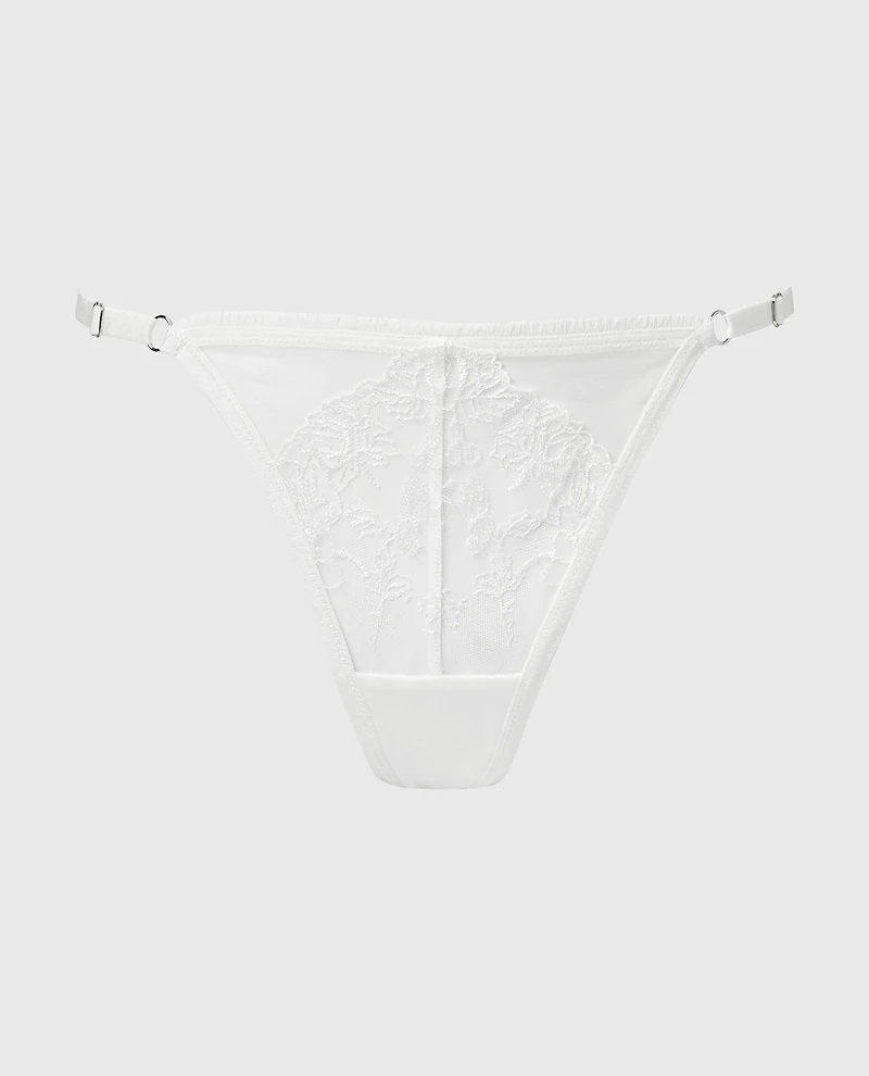 Designer Collection High Leg String Thong With Breezy Embroidery Ivory