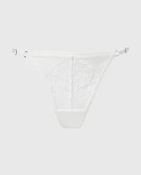 Designer Collection High Leg String Thong With Breezy Embroidery Ivory