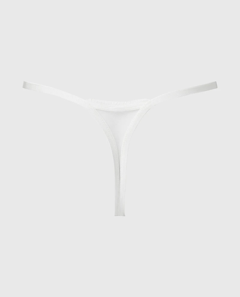 Designer Collection High Leg String Thong With Breezy Embroidery Ivory