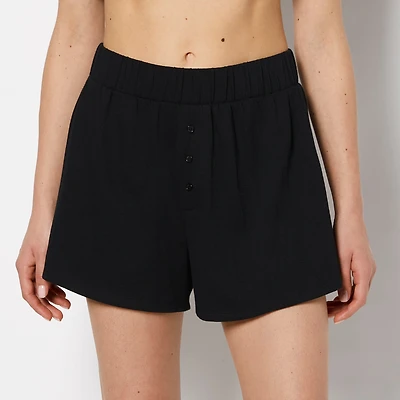 Casual Sleep Textured Knit Boxer Short Tuxedo Black