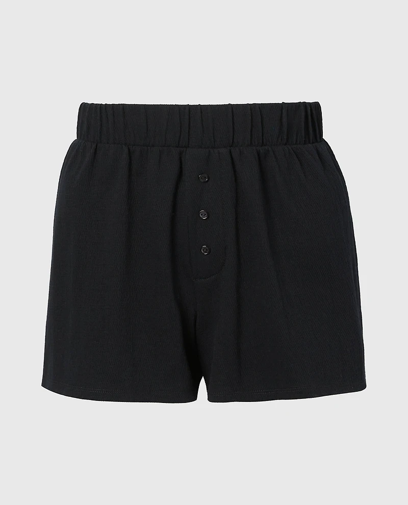 Casual Sleep Textured Knit Boxer Short Tuxedo Black
