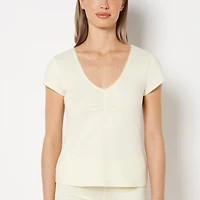 La Senza | Casual Sleep Jersey V Neck Top With Picot Trim Lemon Icing Polyester