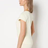 La Senza | Casual Sleep Jersey V Neck Top With Picot Trim Lemon Icing Polyester