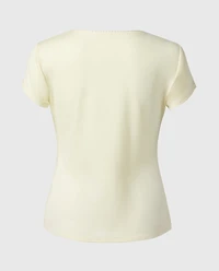 Casual Sleep Jersey V Neck Top With Picot Trim Lemon Icing