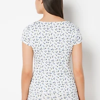 Casual Sleep Jersey V Neck Top With Picot Trim Breezy Mid Floral