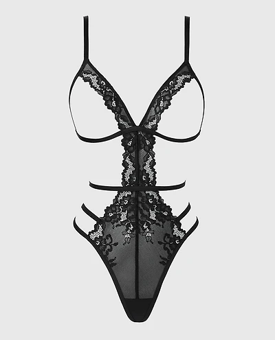 Triangle Cup Teddy With Romantic Lace Tuxedo Black