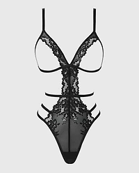 Triangle Cup Teddy With Romantic Lace Tuxedo Black