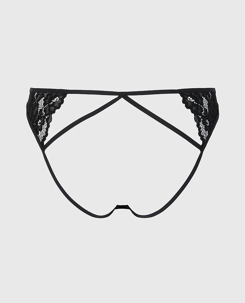 Bumless Bikini with Romantic Lace Tuxedo Black