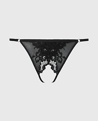 Crotchless G-String with Romantic Lace Tuxedo Black