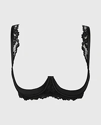 La Senza | Quarter Cup Balconette Bra with Romantic Lace Wing in Tuxedo Black | Lace | Tuxedo Black | XL