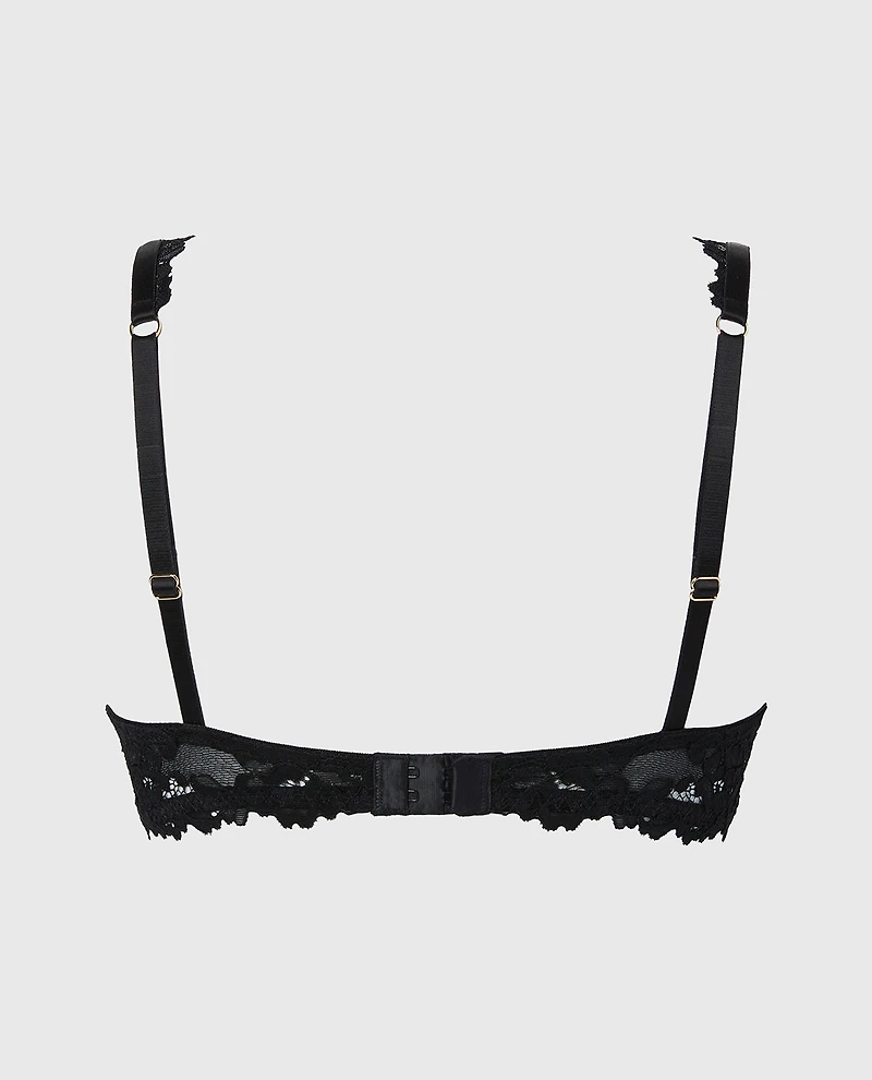 Soutien-gorge balconnet à bonnets ¼ avec côtés en dentelle romantique noir smoking