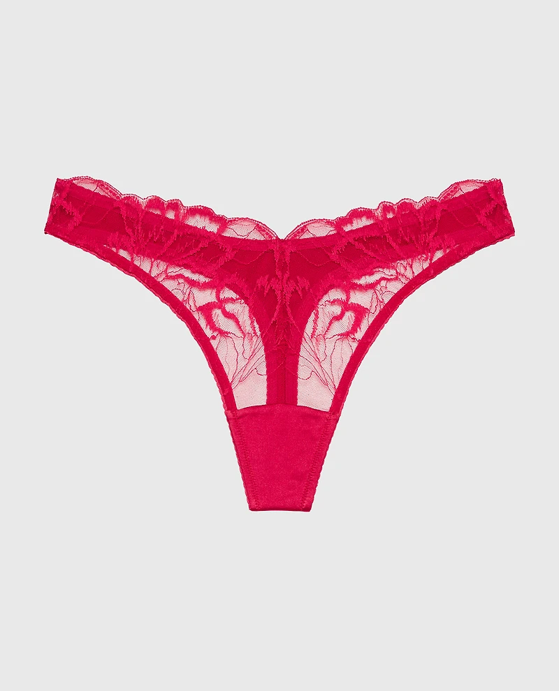 Diva High Leg Thong Panty with Lush Lace Passion Red