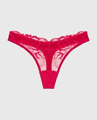 Diva High Leg Thong Panty with Lush Lace Passion Red