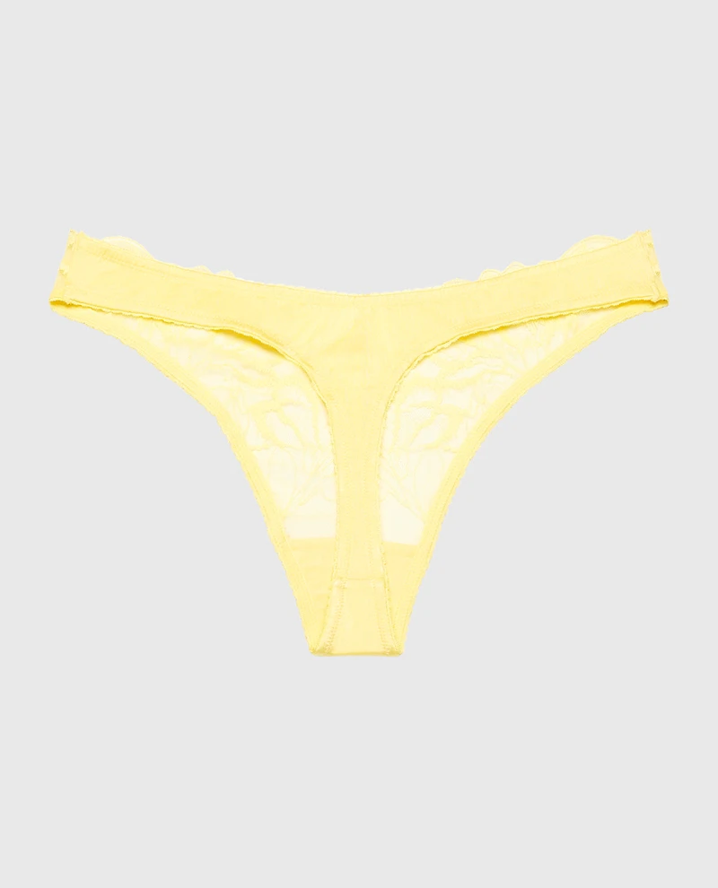 Diva High Leg Thong Panty with Lush Lace Pale Banana