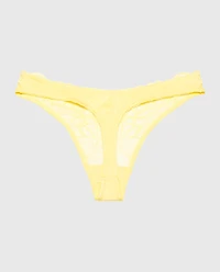 Diva High Leg Thong Panty with Lush Lace Pale Banana
