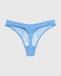 Diva High Leg Thong Panty with Lush Lace Azure Blue