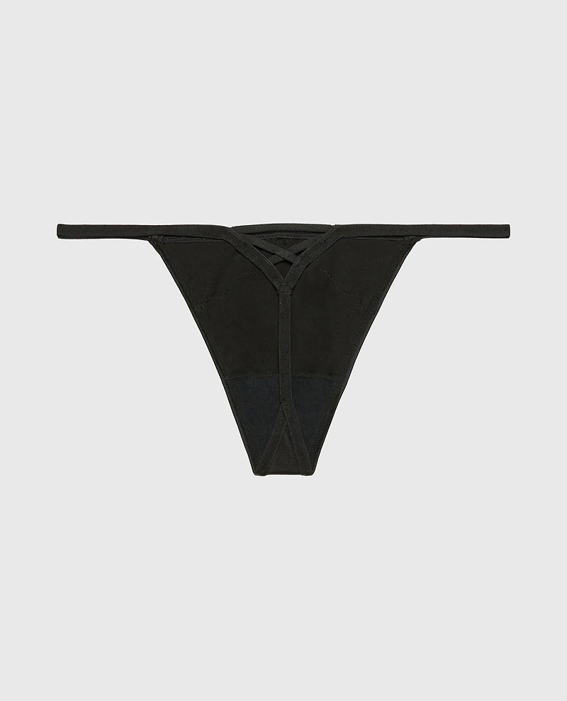 Diva G-String with Lush Lace Tuxedo Black