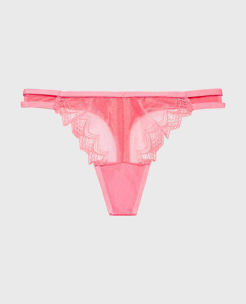 Diva Thong Panty with Exquisite Lace Pink Lemonade