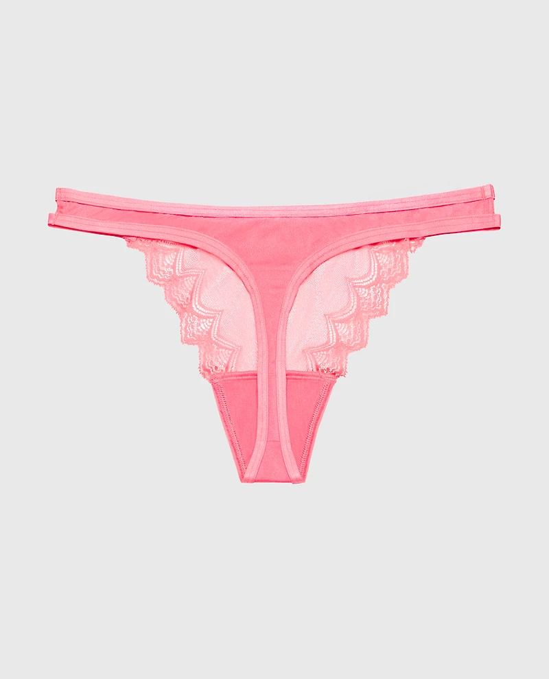Diva Thong Panty with Exquisite Lace Pink Lemonade