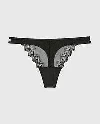 Diva Thong Panty with Exquisite Lace Tuxedo Black